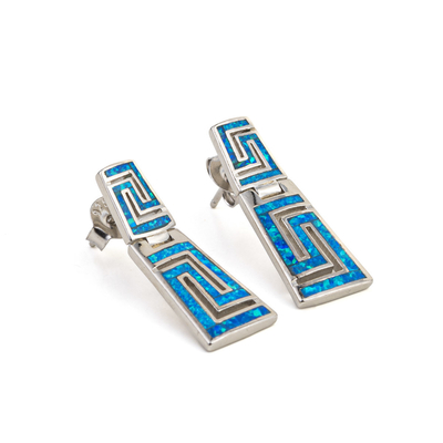 925 avec la clé Garnet Stud Meander Opal bleu naturel de Sterling Silver Greek   Boucles d'oreille pour des femmes