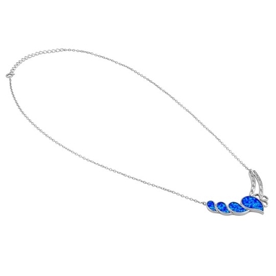 925 avec le pendant bleu d'Opal Anthurium Bouquet Greek de laboratoire de Sterling Silver   Le feu Opal Jewelry