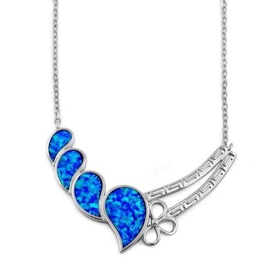 925 avec le pendant bleu d'Opal Anthurium Bouquet Greek de laboratoire de Sterling Silver   Le feu Opal Jewelry