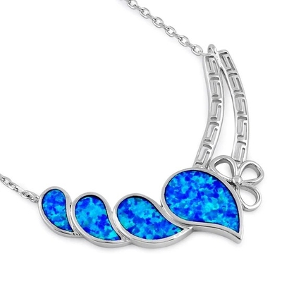 925 avec le pendant bleu d'Opal Anthurium Bouquet Greek de laboratoire de Sterling Silver   Le feu Opal Jewelry