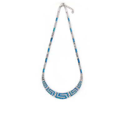 925 avec le modèle unique de Sterling Silver Greek conçoit le collier rond de méandre opale de Bule