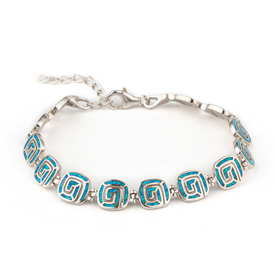 925 avec Sterling Silver Quanlity Opal Greek Emerald Birthstone Infinity Key   Bracelet opale