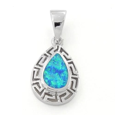 Promesse bleue pendante Opal Sterling Silver de rétro de style clé grecque de méandre