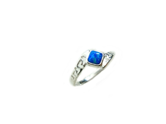 Arc-en-ciel moderne Opal Engagement Ring bleu du feu de clé de méandre du grec ancien de Sterling Sliver 925