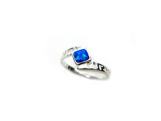 Arc-en-ciel moderne Opal Engagement Ring bleu du feu de clé de méandre du grec ancien de Sterling Sliver 925