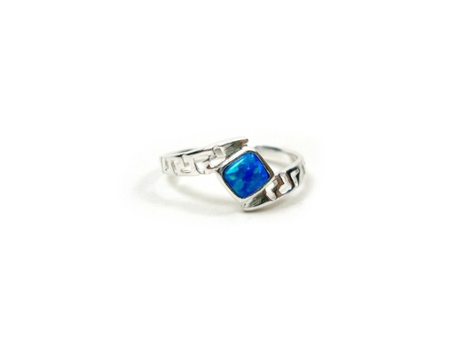 Arc-en-ciel moderne Opal Engagement Ring bleu du feu de clé de méandre du grec ancien de Sterling Sliver 925