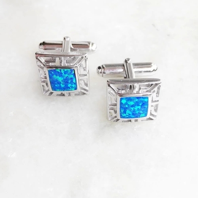 925 avec le méandre opale grec et l'Emerald Square Cufflink Earrings de Sterling Silver Bule