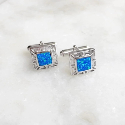 925 avec le méandre opale grec et l'Emerald Square Cufflink Earrings de Sterling Silver Bule