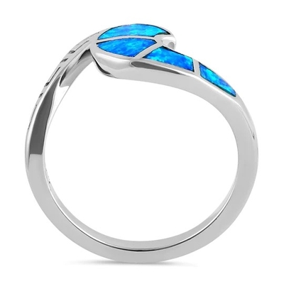 Conception moderne Opal Ring For Women bleu de vague de clé de méandre du grec ancien de Sterling Sliver 925