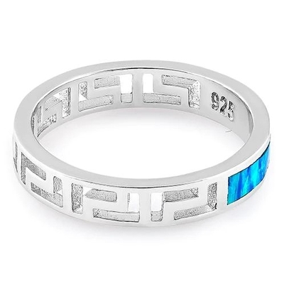Conception moderne Opal Ring For Women bleu de vague de clé de méandre du grec ancien de Sterling Sliver 925