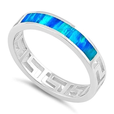 Conception moderne Opal Ring For Women bleu de vague de clé de méandre du grec ancien de Sterling Sliver 925