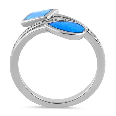 Conception moderne Opal Ring For Women bleu de vague de clé de méandre du grec ancien de Sterling Sliver 925