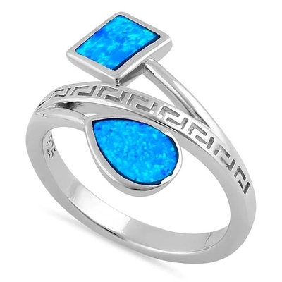 Conception moderne Opal Ring For Women bleu de vague de clé de méandre du grec ancien de Sterling Sliver 925