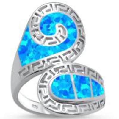 Bijoux bleus de Sterling Silver Ring Blue Opal du solide 925 d'Opal Greek Key Design Wraparound pour les hommes
