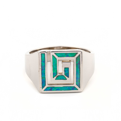 Bijoux bleus d'Opal Greek Key Design Wraparound 925 Sterling Silver Ring Handmade Opal pour des femmes