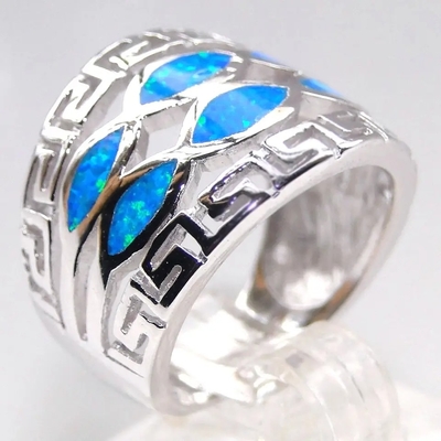 Le feu bleu Opal Greek Mini Design Solid 925 Sterling Silver Ring Sizes Greek Opal Jewelry Inlay