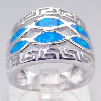 Le feu bleu Opal Greek Mini Design Solid 925 Sterling Silver Ring Sizes Greek Opal Jewelry Inlay