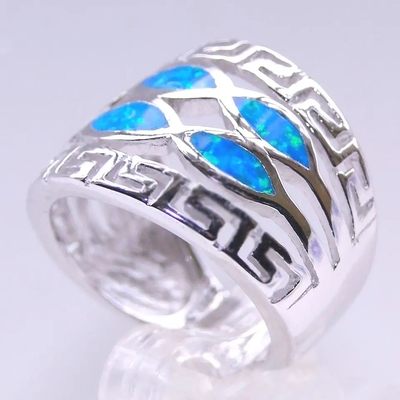 Le feu bleu Opal Greek Mini Design Solid 925 Sterling Silver Ring Sizes Greek Opal Jewelry Inlay