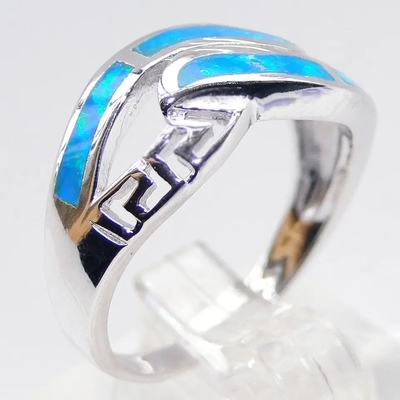 Mariage opale Ring Synthetic Opal Jewelry de laboratoire bleu de Sterling Silver Wholesale Jewelry Greek