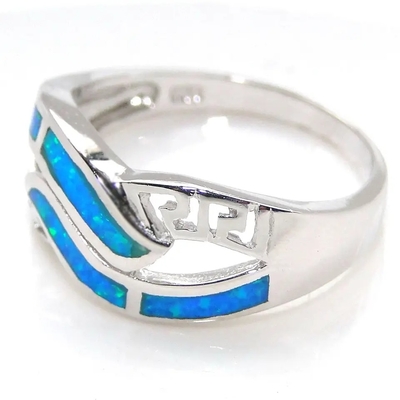 Mariage opale Ring Synthetic Opal Jewelry de laboratoire bleu de Sterling Silver Wholesale Jewelry Greek