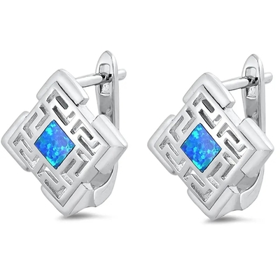 Personnalisation en gros 925 boucles d'oreille principales de cercle de Sterling Silver Blue Opal Greek demi pour des femmes