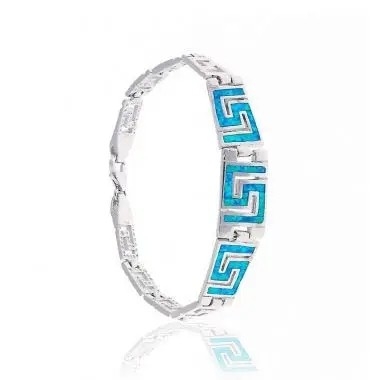 Le feu naturel Opal Bracelet With bleu grec rectangulaire 925 Sterling Silver de cru