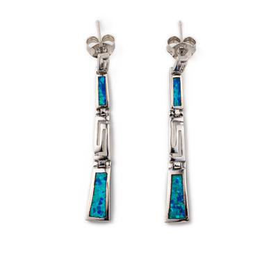 Avec Sterling Blue Opal Dangle Earrings avec les boucles d'oreille uniques principales grecques de conception de cru pour des femmes