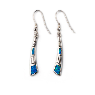 Avec Sterling Blue Opal Dangle Earrings avec les boucles d'oreille uniques principales grecques de conception de cru pour des femmes
