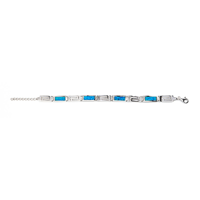 Le feu naturel Opal Bracelet With bleu grec rectangulaire 925 Sterling Silver de cru