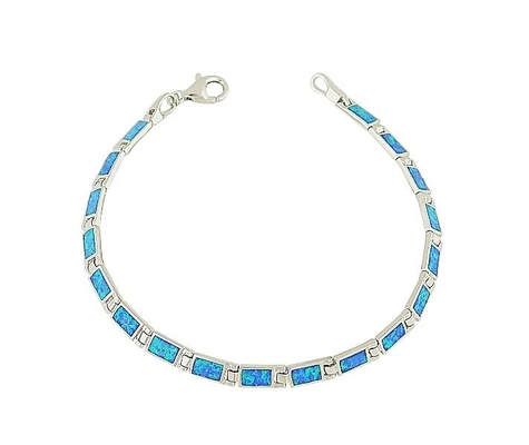 Le feu naturel Opal Bracelet With bleu grec rectangulaire 925 Sterling Silver de cru