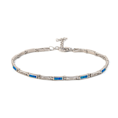 Le feu naturel Opal Bracelet With bleu grec rectangulaire 925 Sterling Silver de cru