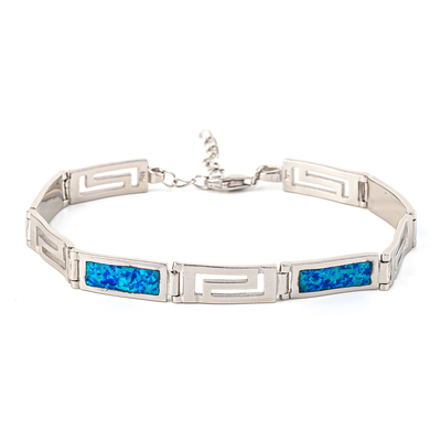 Le feu naturel Opal Bracelet With bleu grec rectangulaire 925 Sterling Silver de cru