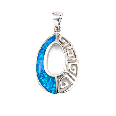 Promesse bleue pendante Opal Sterling Silver de rétro de style clé grecque de méandre
