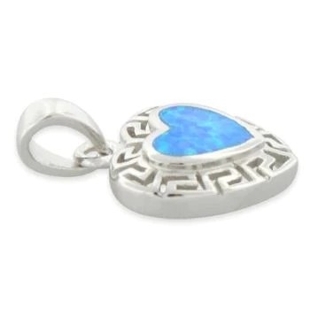 Engagement de 925 Sterling Silver Greek Pattern Lab Opal Heart Pendant For Women