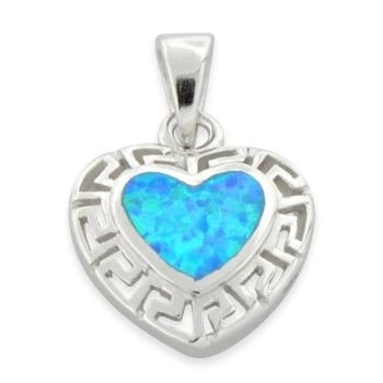 Engagement de 925 Sterling Silver Greek Pattern Lab Opal Heart Pendant For Women