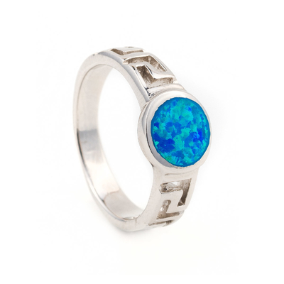 Rétro frette ou place principale grecque Opal Ring For Women de conception