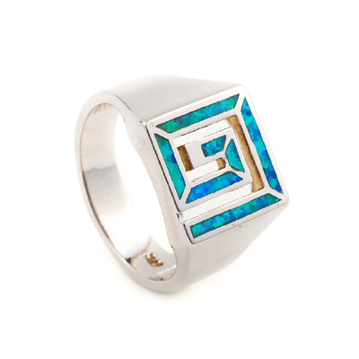 Rétro frette ou place principale grecque Opal Ring For Women de conception