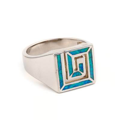 Rétro frette ou place principale grecque Opal Ring For Women de conception