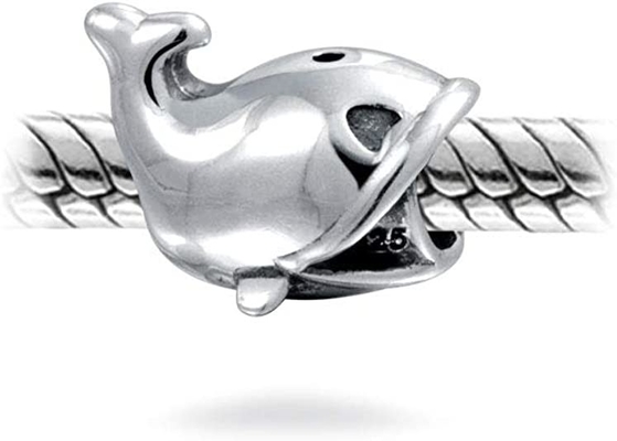 Perle de pêche nautique de charme de baleine de mer d'océan pour des femmes pour de l'adolescence oxydées .925 Sterling Silver Fits European Bracelet