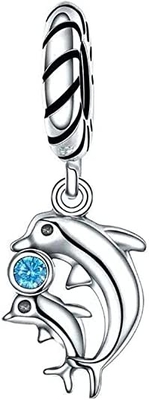 Perle de pêche nautique de charme de baleine de mer d'océan pour des femmes pour de l'adolescence oxydées .925 Sterling Silver Fits European Bracelet