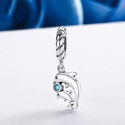 Perle de pêche nautique de charme de baleine de mer d'océan pour des femmes pour de l'adolescence oxydées .925 Sterling Silver Fits European Bracelet