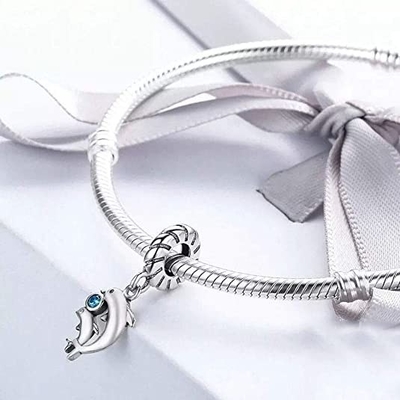 Perle de pêche nautique de charme de baleine de mer d'océan pour des femmes pour de l'adolescence oxydées .925 Sterling Silver Fits European Bracelet