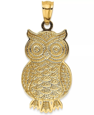 Owl Charm Bead Pendant texturisé en or 14K avec du rhodium plaquant pour des femmes