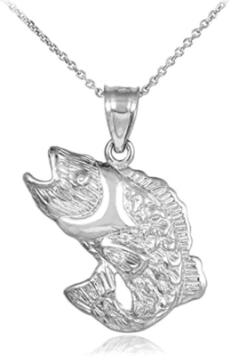Collier pendant de 925 poissons de Sterling Silver Jumping Sea Bass de charme polonais élevé de vie marine