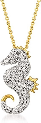 Ross-Simons 0,25 ct. t.w. Noir Diamond Accent de Diamond Seahorse Pendant Necklace With en or 18kt