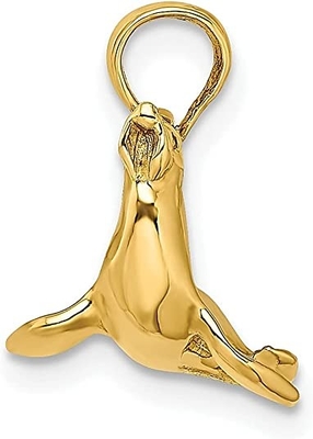 14k bijoux fins de vie marine pendante de poissons de collier de charme de joint de l'or jaune 3 D pour des cadeaux de femmes pour elle