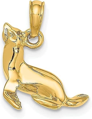 14k bijoux fins de vie marine pendante de poissons de collier de charme de joint de l'or jaune 3 D pour des cadeaux de femmes pour elle