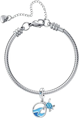 Étoiles de mer et mer tropicales Shell Hanging Charm - 925 Sterling Silver Beads - bracelet européen de charme de perle de style