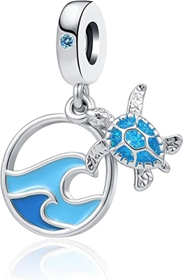 Étoiles de mer et mer tropicales Shell Hanging Charm - 925 Sterling Silver Beads - bracelet européen de charme de perle de style