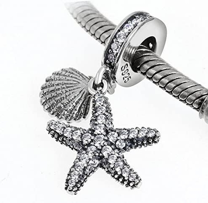Étoiles de mer et mer tropicales Shell Hanging Charm - 925 Sterling Silver Beads - bracelet européen de charme de perle de style